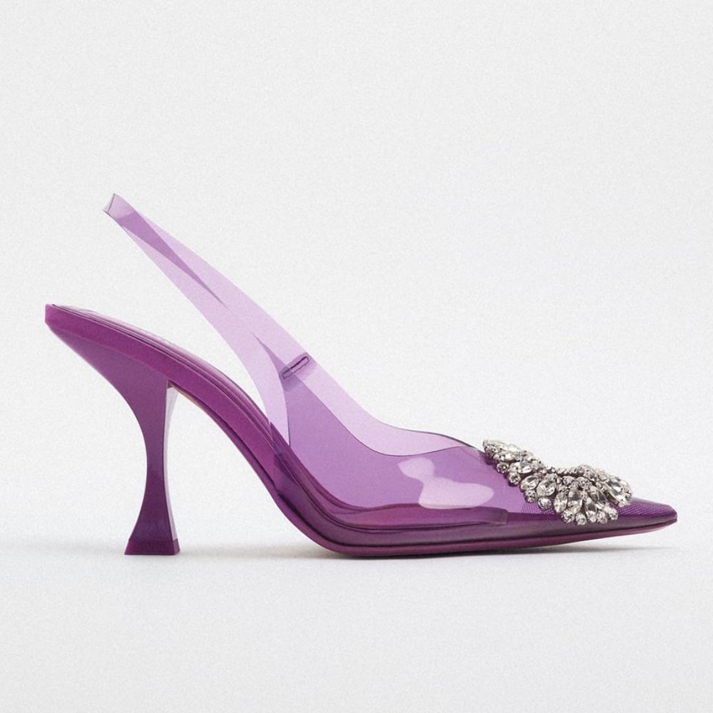 Zara Violet Rhinestone Vinyl Heels NWT - Picture 4 of 11